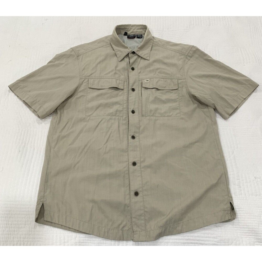 Outdoor Research Shirt Mens M Tan Lightweight Short Sleeve Button Up Stretch
